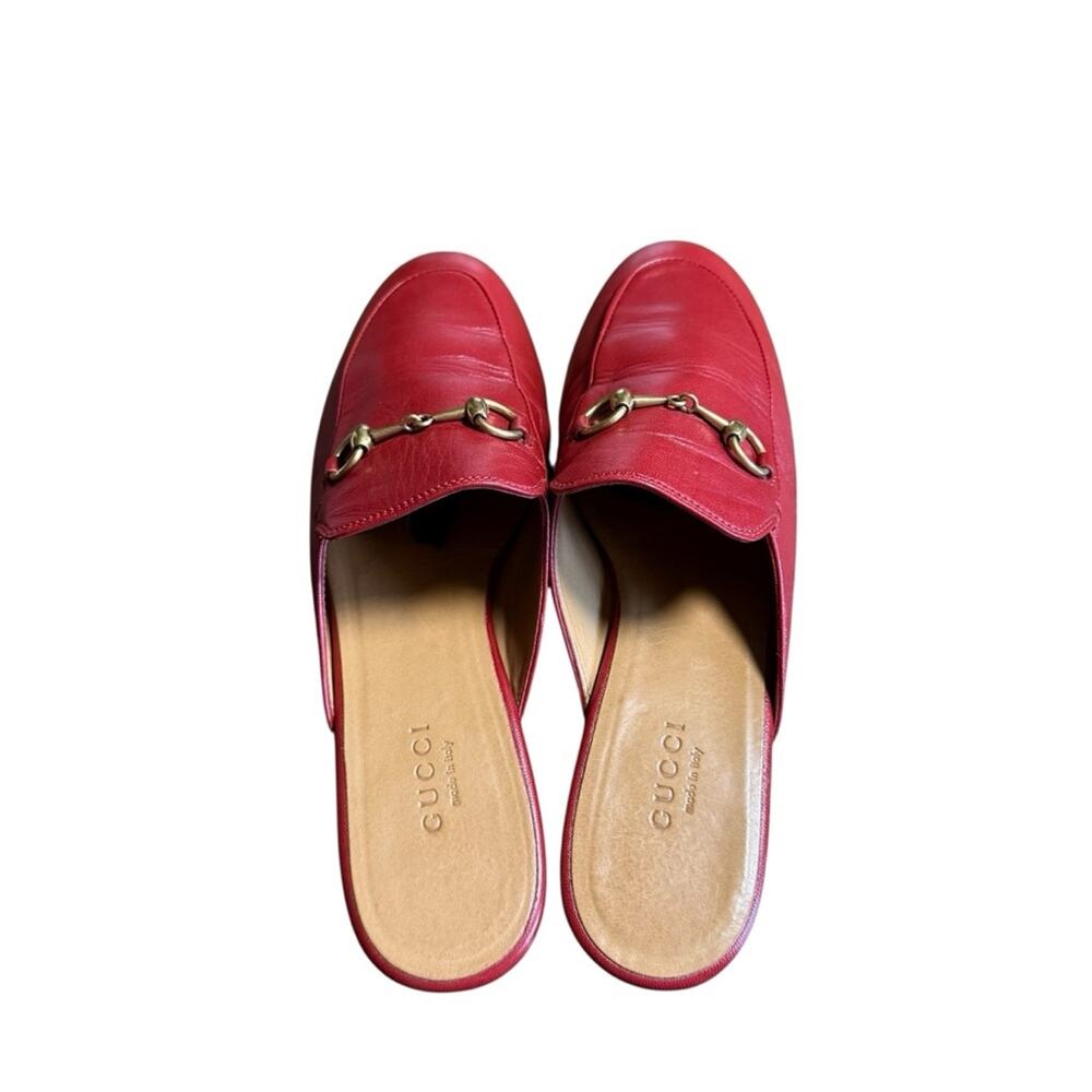 Gucci Princetown Red Leather Horsebit Slip On Iconic Mules Loafers EU 37 US 7 - Picture 13 of 14